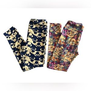 Set-Lot 2 Pairs Lularoe OS Leggings Disney Mini Mouse/Flowers Prints